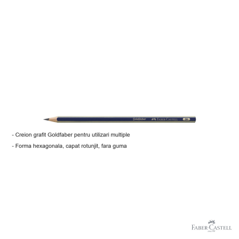 Creion grafit Faber-Castell Goldfaber 1221, duritate 3H, forma hexagonala, fara guma, pentru desen tehnic si scriere de precizie [1]