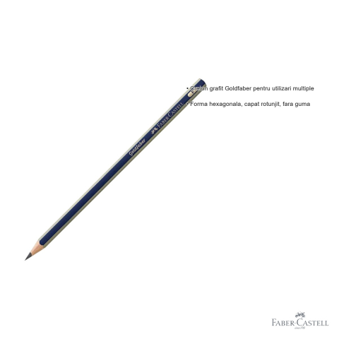 Creion grafit Faber-Castell Goldfaber 1221, duritate F, forma hexagonala, fara guma, pentru utilizari multiple [2]