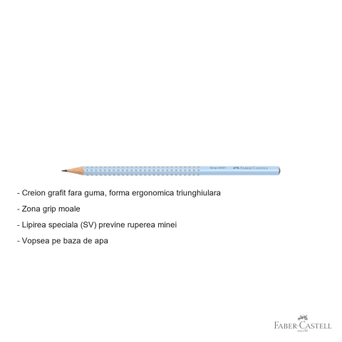 Creion grafit Faber-Castell Grip 2001 Blue Sky, mina B, forma ergonomica triunghiulara, fara guma [1]