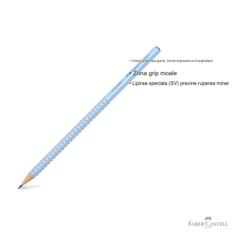 Creion grafit Faber-Castell Grip 2001 Blue Sky, mina B, forma ergonomica triunghiulara, fara guma [2]