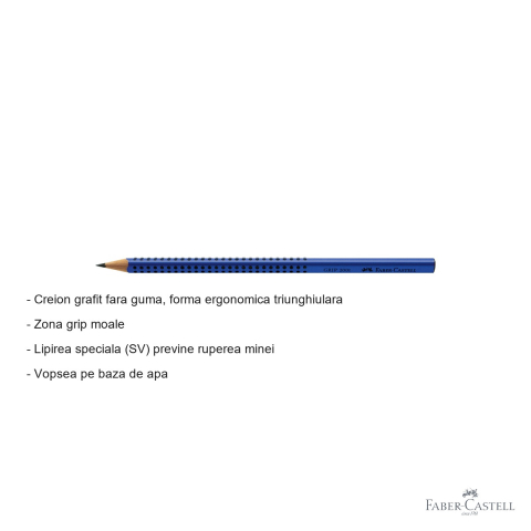 Creion grafit Faber-Castell Grip 2001, mina B, forma ergonomica triunghiulara, albastru [1]