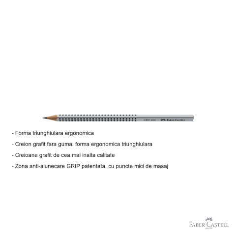 Creion grafit Faber-Castell H Grip 2001, forma triunghiulara ergonomica, mina H, fara guma [1]
