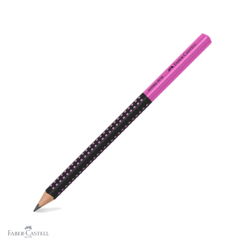 Creioane si ascutitori - Creion grafit Faber-Castell Jumbo Grip Two Tone negru-roz, mina B, forma ergonomica triunghiulara