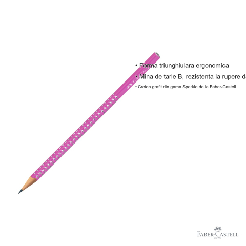Creion grafit Faber-Castell Sparkle Electric Fuchsia, mina B, forma triunghiulara ergonomica [2]