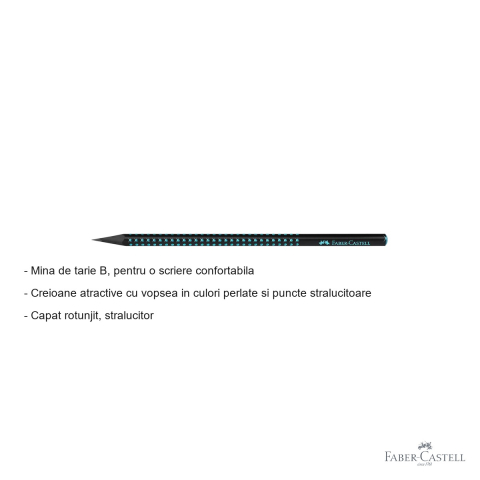 Creion grafit Faber-Castell Sparkle Midnight Ocean, mina B, forma triunghiulara ergonomica, lemn negru cu finisaj perlat [1]
