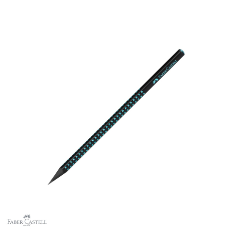 Produse EmagMarketplace - Creion grafit Faber-Castell Sparkle Midnight Ocean, mina B, forma triunghiulara ergonomica, lemn negru cu finisaj perlat
