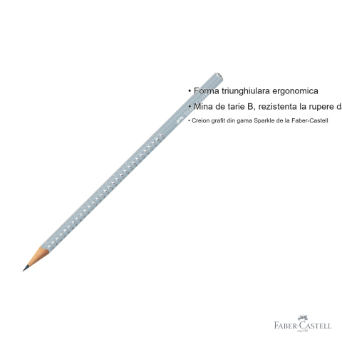 Creion grafit Faber-Castell Sparkle, mina B, forma triunghiulara ergonomica, culoare icy gri [2]