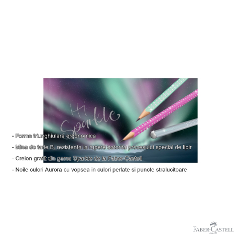 Creion grafit Faber-Castell Sparkle, mina B, forma triunghiulara ergonomica, culoare verde menta cu luciu perlat [1]