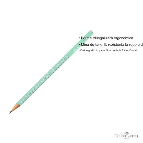 Creion grafit Faber-Castell Sparkle, mina B, forma triunghiulara ergonomica, culoare verde menta cu luciu perlat [2]