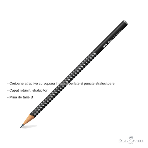 Creion grafit Faber-Castell Sparkle, mina B, vopsea perlata cu sclipici, negru, pentru scris si desen [1]