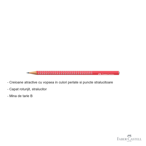 Creion grafit Faber-Castell Sparkle, mina B, vopsea perlata cu sclipici, rosu, pentru scriere si desen [1]
