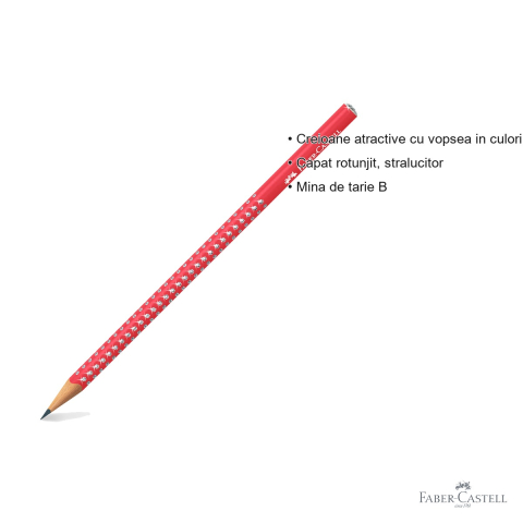 Creion grafit Faber-Castell Sparkle, mina B, vopsea perlata cu sclipici, rosu, pentru scriere si desen [2]