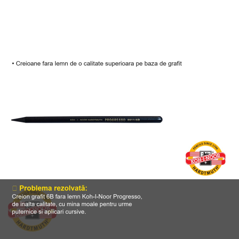 Creion grafit fara lemn Koh-I-Noor Progresso 6B, mina moale, pentru desen artistic pe suprafete mari [2]
