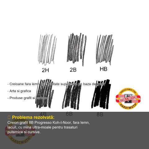 Creion grafit fara lemn Koh-I-Noor Progresso 8B, mina moale, pentru desen artistic pe suprafete mari [1]