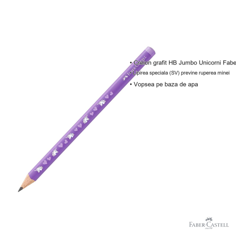 Creion grafit HB Jumbo Faber-Castell, model Unicorni, forma triunghiulara ergonomica, pentru copii [2]