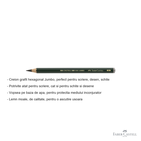 Creion grafit hexagonal Faber-Castell Castell 9000 Jumbo, mina 6B, pentru desen si schite [1]
