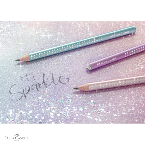 Creion grafit jumbo Faber-Castell Sparkle, mina B, forma triunghiulara ergonomica, albastru ocean metalizat [3]