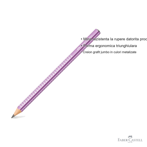 Creion grafit jumbo Faber-Castell Sparkle, mina B, forma triunghiulara ergonomica, violet metalizat [2]