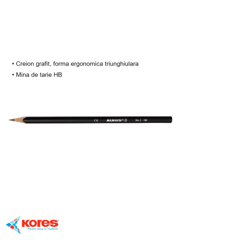 Creion grafit Kores HB, forma ergonomica triunghiulara, fara guma, pentru scris si desen [2]