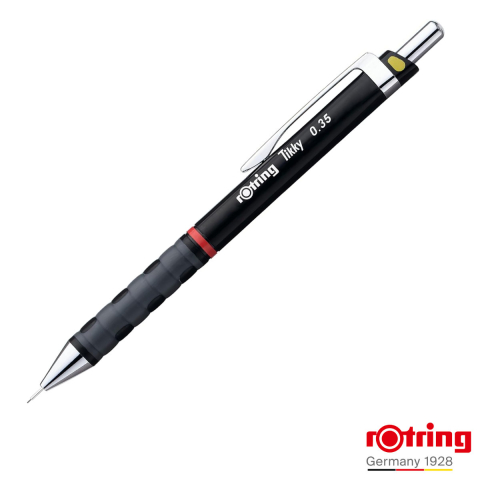 Creioane mecanice - Creion Mecanic 0.35mm cu Mecanism Click si Grip Ergonomic pentru Desen Tehnic Avansat, Detaliere si Precizie Extrema, Rotring Tikky 3 Negru
