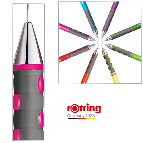 Creion Mecanic 0.5mm cu Mecanism Click si Grip Ergonomic pentru Desen Tehnic si Scris, Roz Neon Rotring [3]