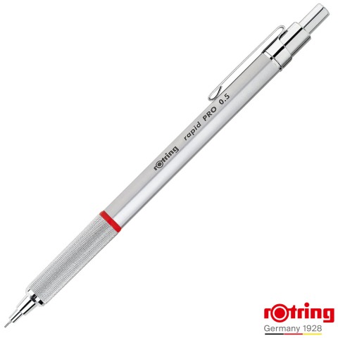 Creioane mecanice - Creion Mecanic 0.5mm cu Sistem Reglabil Tarie Mina pentru Desen Tehnic si Scris, cu Grip Randalinat si Finisaj Argintiu