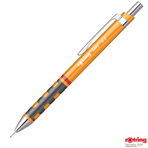 Birotica papetarie - Creion Mecanic 0.5mm pentru Scris, Desen si Birou, cu Design Portocaliu Deschis si Ergonomie Superioara, Tikky 3, Rotring