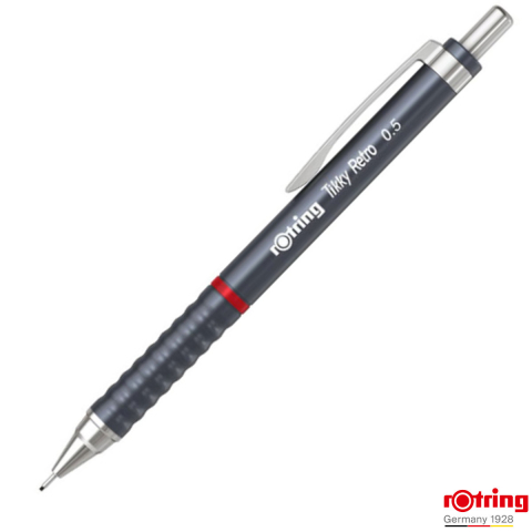 Birotica papetarie - Creion Mecanic 0.5mm pentru Scris, Desen si Birou, cu Design Retro Gri si Ergonomie Avansata, Tikky 3 Retro, Rotring