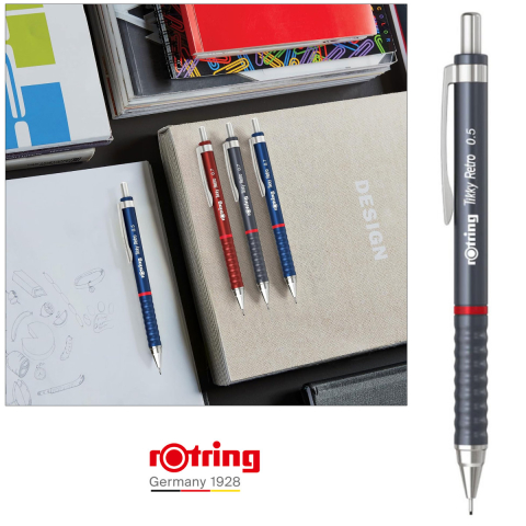 Creion Mecanic 0.5mm pentru Scris, Desen si Birou, cu Design Retro Gri si Ergonomie Avansata, Tikky 3 Retro, Rotring [3]