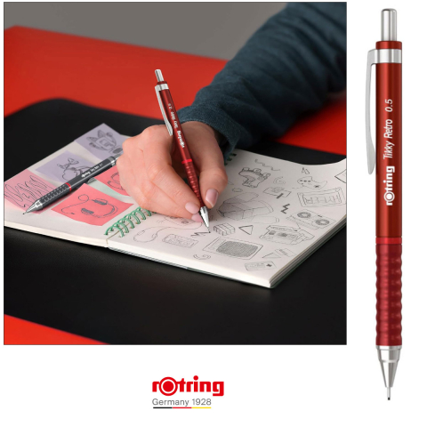 Creion Mecanic 0.5mm pentru Scris, Desen si Creativitate, cu Design Retro Rosu si Ergonomie Superioara, Tikky 3 Retro, Rotring [4]