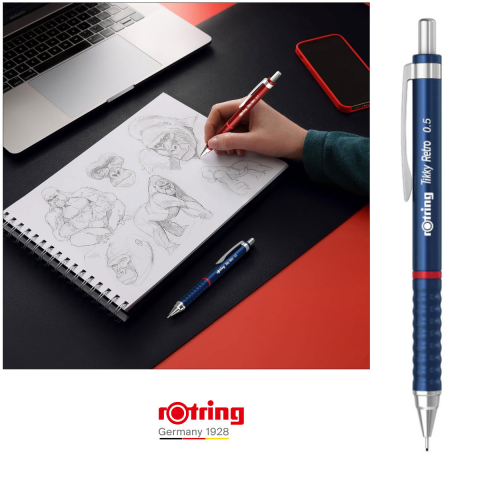 Creion Mecanic 0.5mm pentru Scris, Desen si Notite, cu Design Retro Albastru si Ergonomie Superioara, Tikky 3 Retro, Rotring [4]