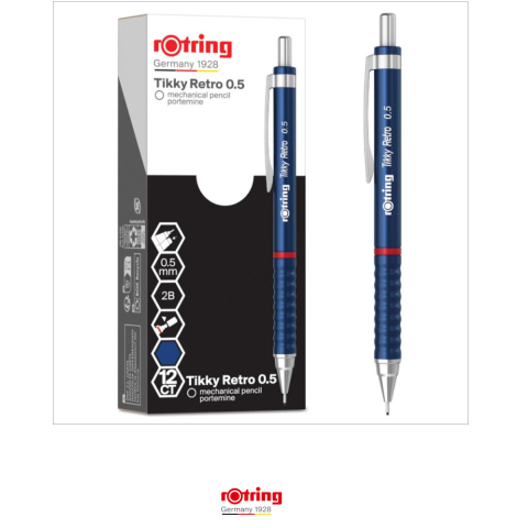 Creion Mecanic 0.5mm pentru Scris, Desen si Notite, cu Design Retro Albastru si Ergonomie Superioara, Tikky 3 Retro, Rotring [2]