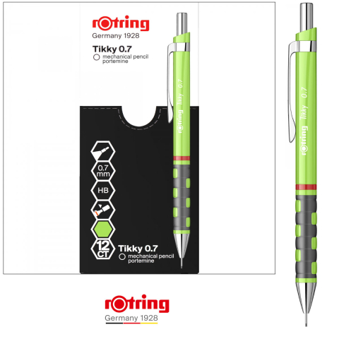 Creion Mecanic 0.7mm cu Design Modern si Grip Ergonomic pentru Scris, Echilibru si Medii Naturale, Rotring Tikky 3 Verde Deschis [2]