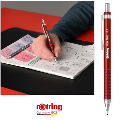 Creion Mecanic 0.7mm cu Design Retro si Grip Ergonomic pentru Scris, Accent Vizual si Stil Personal, Rotring Tikky 3 Rosu Retro [3]
