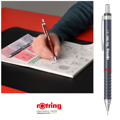 Creion Mecanic 0.7mm cu Design Retro si Grip Ergonomic pentru Scris, Birou Minimalist si Stil Sofisticat, Rotring Tikky 3 Gri Retro [4]