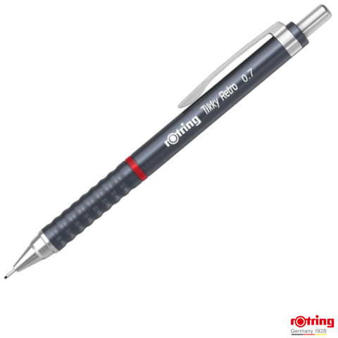 Creioane mecanice - Creion Mecanic 0.7mm cu Design Retro si Grip Ergonomic pentru Scris, Birou Minimalist si Stil Sofisticat, Rotring Tikky 3 Gri Retro