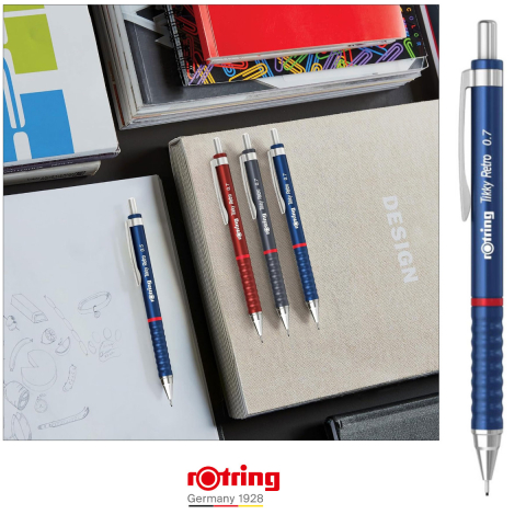 Creion Mecanic 0.7mm cu Design Retro si Grip Ergonomic pentru Scris, Notite si Exprimare Stilizata, Rotring Tikky 3 Albastru Retro [4]