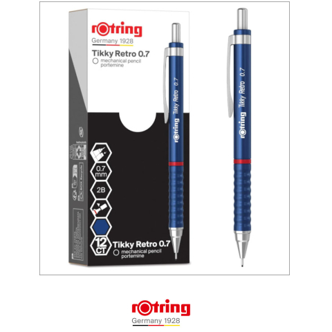 Creion Mecanic 0.7mm cu Design Retro si Grip Ergonomic pentru Scris, Notite si Exprimare Stilizata, Rotring Tikky 3 Albastru Retro [2]