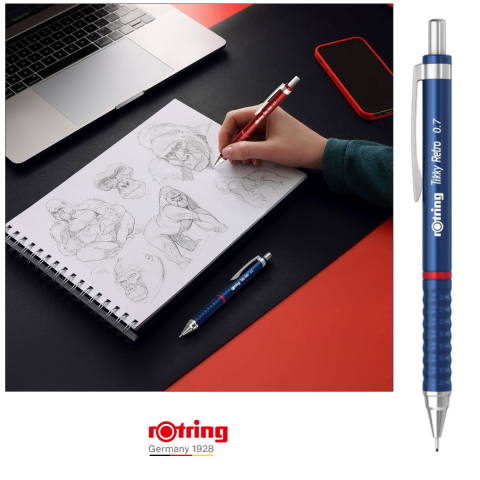 Creion Mecanic 0.7mm cu Design Retro si Grip Ergonomic pentru Scris, Notite si Exprimare Stilizata, Rotring Tikky 3 Albastru Retro [3]