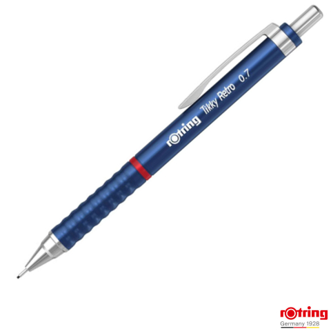 Creioane mecanice - Creion Mecanic 0.7mm cu Design Retro si Grip Ergonomic pentru Scris, Notite si Exprimare Stilizata, Rotring Tikky 3 Albastru Retro