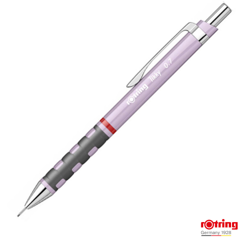Creioane mecanice - Creion Mecanic 0.7mm cu Mecanism Click, Clip Elastic si Grip Ergonomic pentru Scris, Birou si Stil Personal, Rotring Tikky 3 Sidefat Mov