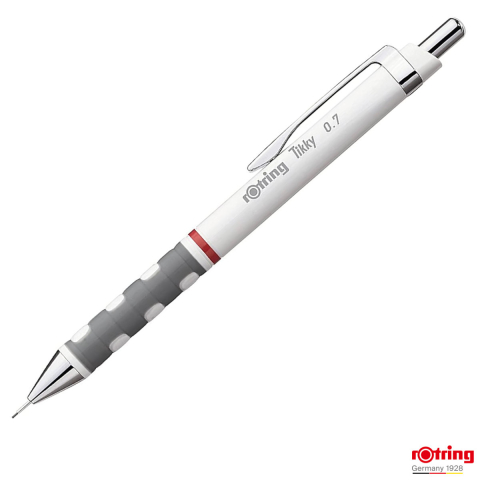 Creioane mecanice - Creion Mecanic 0.7mm cu Mecanism Click si Grip Ergonomic pentru Desen Tehnic, Scris si Schitare, Rotring Tikky 3 Alb