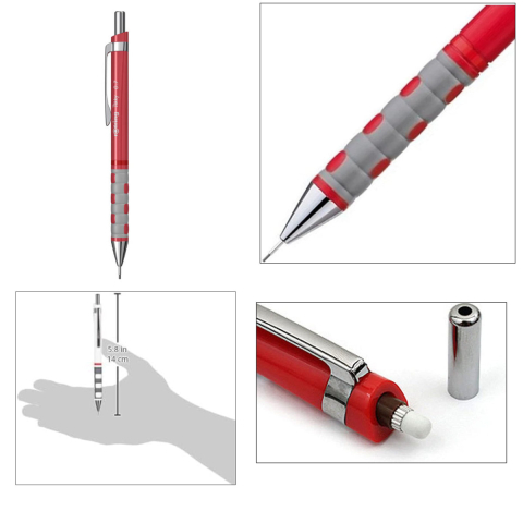 Creion Mecanic 0.7mm cu Mecanism Click si Grip Ergonomic pentru Desen Tehnic, Scris si Schitare, Rotring Tikky 3 Rosu [3]