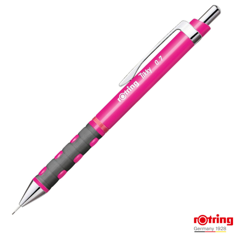Creioane mecanice - Creion Mecanic 0.7mm cu Mecanism Click si Grip Ergonomic pentru Scris, Creativitate si Identificare Usoara, Rotring Tikky 3 Roz Neon