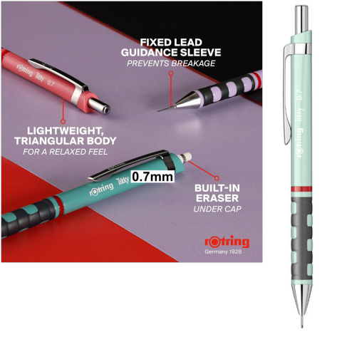 Creion Mecanic 0.7mm Premium cu Clip Metalic si Grip Ergonomic pentru Birou Modern si Organizare, Rotring Tikky 3 Sidefat Verde Pastel [2]