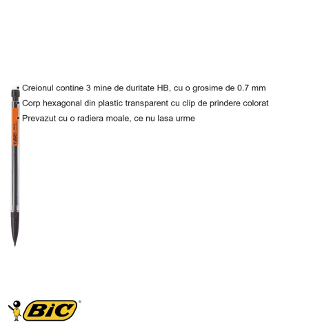 Creion mecanic Bic Matic 0.7 mm, corp hexagonal transparent, cu radiera, pentru birou si scoala [2]