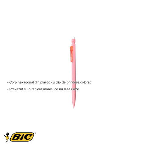 Creion mecanic Bic Matic 0.7mm, culori pastel, corp hexagonal cu radiera, pentru scris si desen [1]