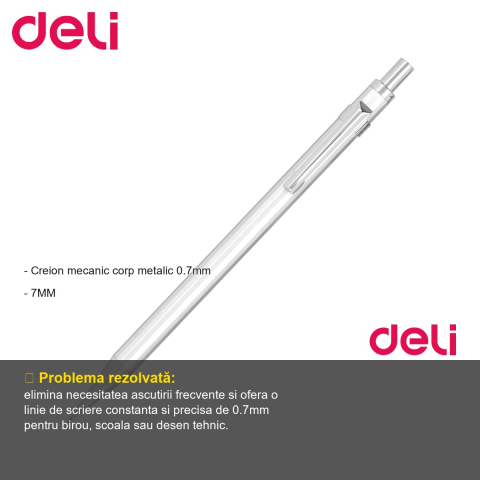 Creion mecanic Deli corp metalic, mina 0.7mm, pentru scriere si desen tehnic de precizie [1]