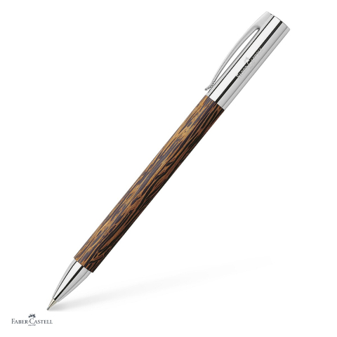 Instrumente de scris - Creion mecanic Faber-Castell Ambition, mecanism rotativ, mina 0,7 mm, corp din lemn de cocos, radiera sub capac, clip metalic, ambalaj cadou
