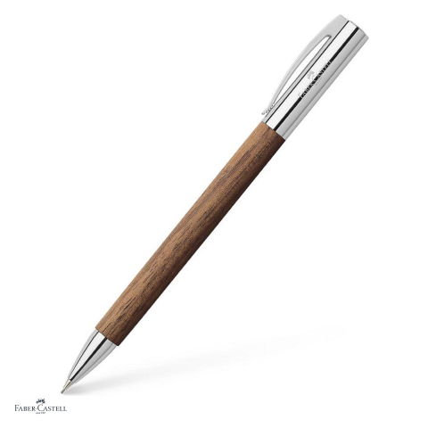 Instrumente de scris - Creion mecanic Faber-Castell Ambition, mecanism rotativ, mina 0,7 mm, corp din lemn de nuc, radiera sub capac, clip metalic, ambalaj cadou, maro